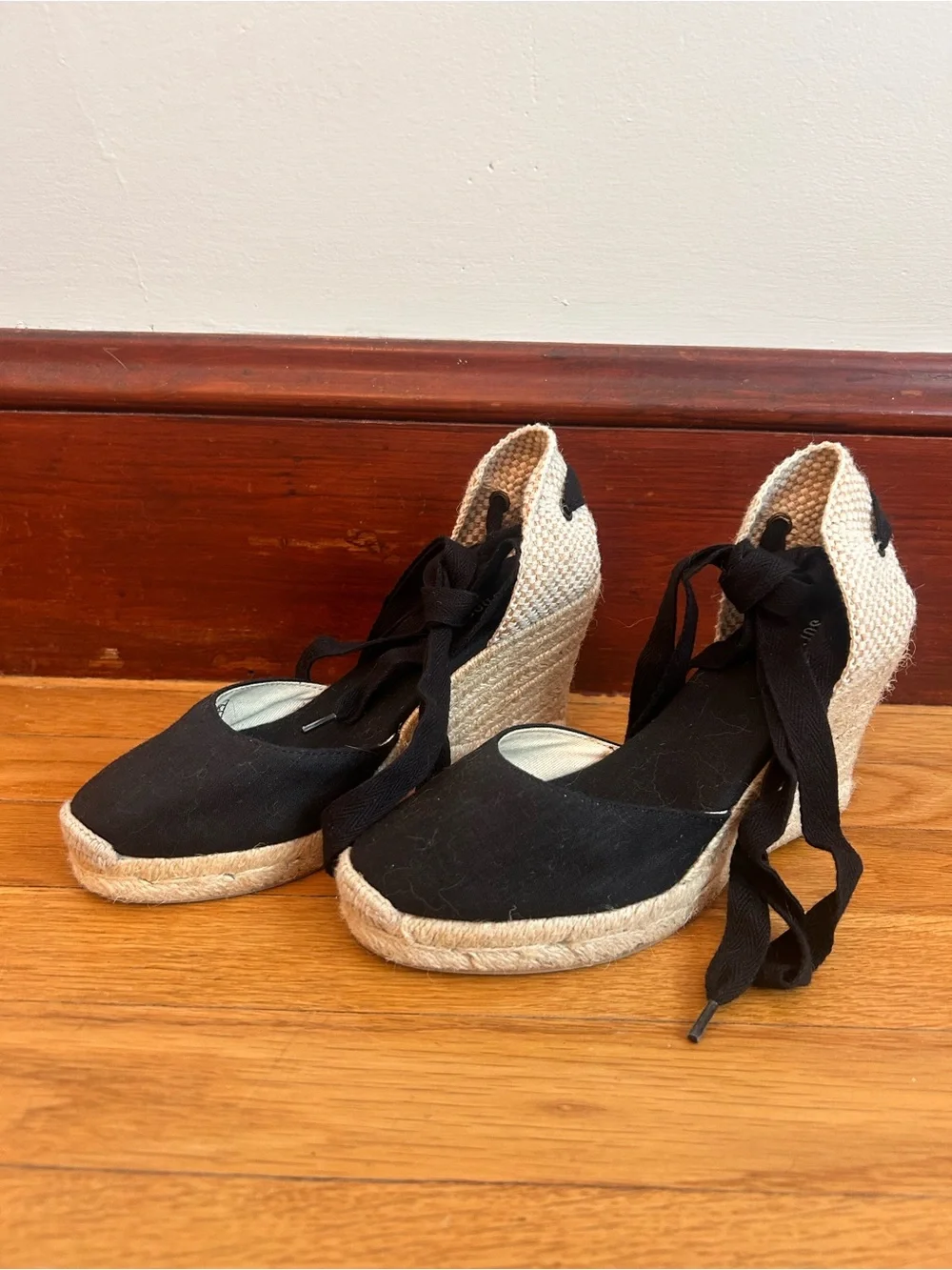 Soludos Black Ankle-Tie Wedge Espadrille